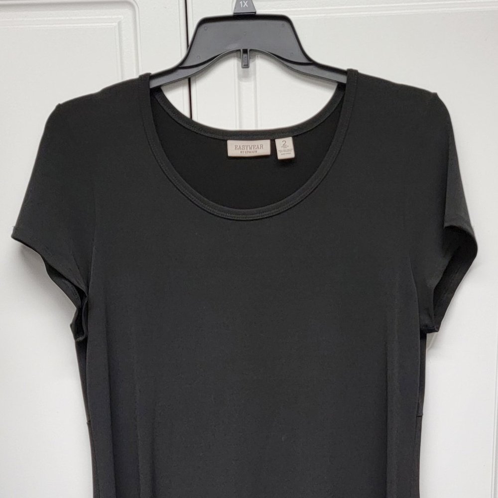 Easywear by Chico's Black Short-Sleeved Dress Size 2 (12/Large)